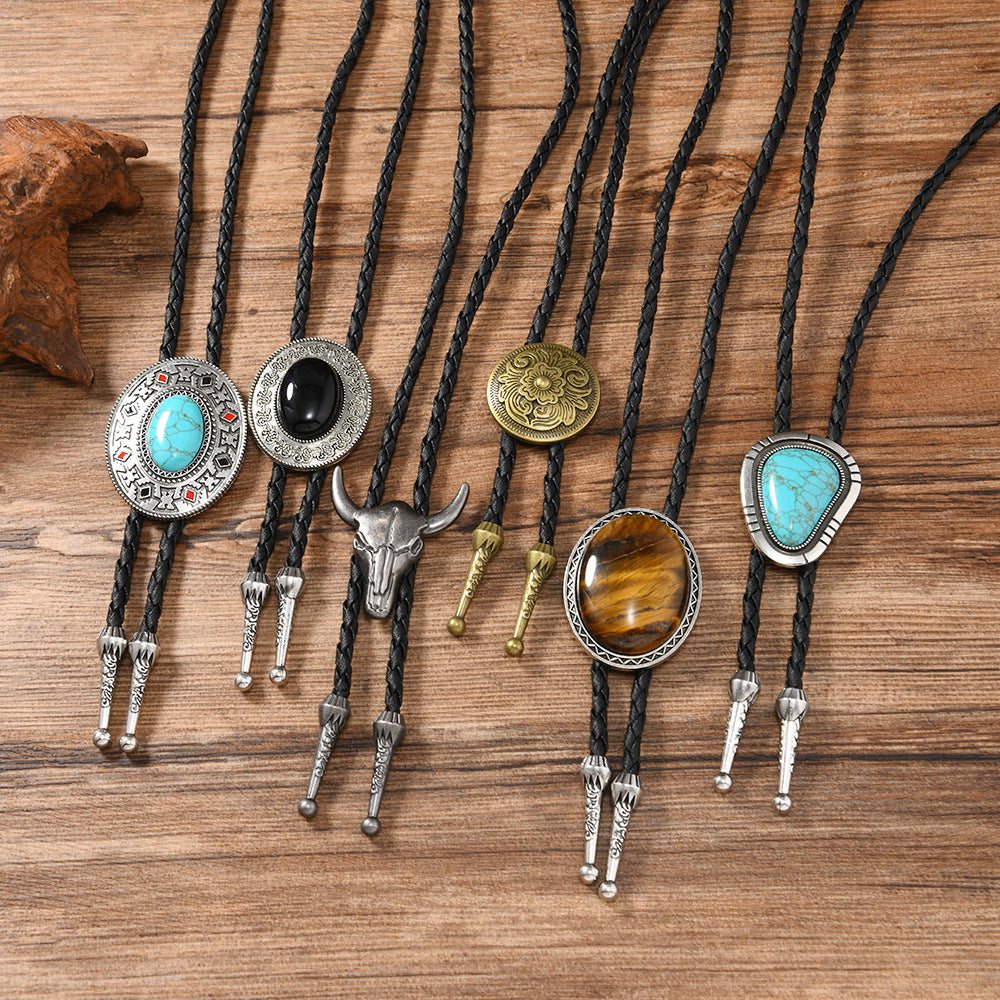 Wholesale Vintage Round Bull Head Creative Weaving Necklace