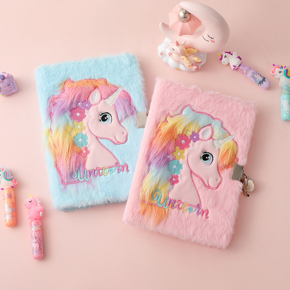 Wholesale Cartoon Unicorn Plush Notebook with Lock