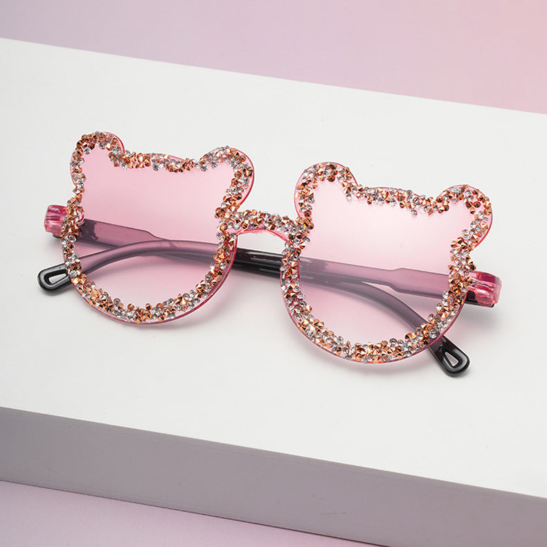 Wholesale Frameless Handmade Diamond Bear Ball Candy Color Sunglasses