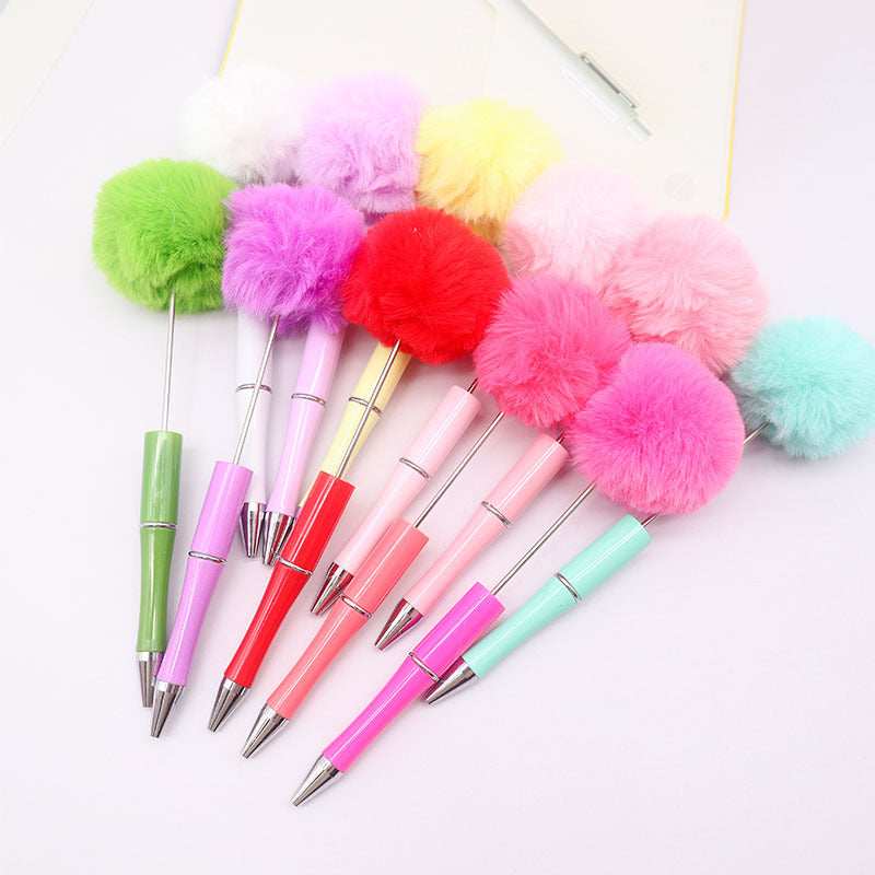 Wholesale Beadable Pens Pom Pom Beadable Pen Leopard Print Plush Multicolor DIY Fluffy Pens