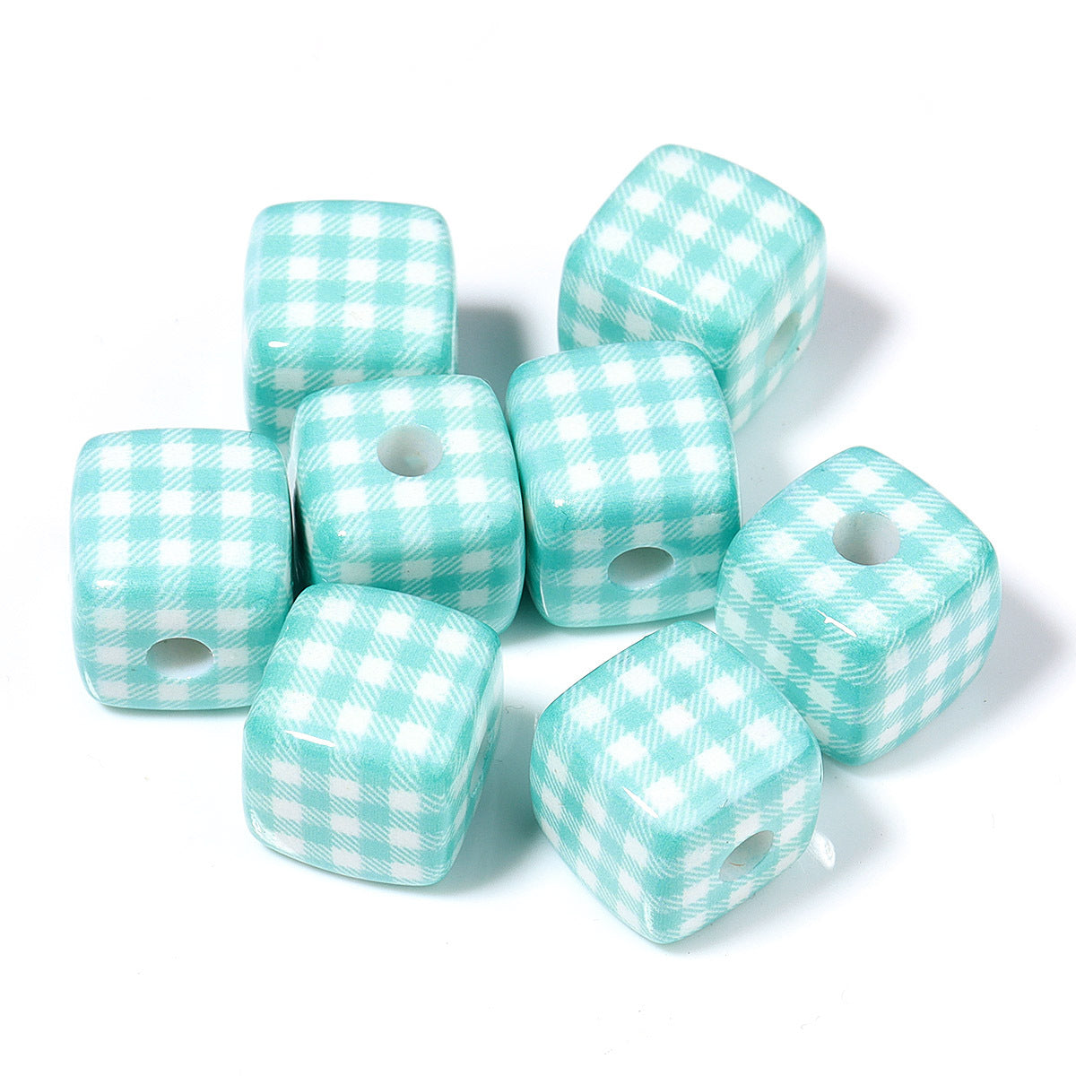 Wholesale 10pcs Colorful Cute Grid Square Acrylic Beads