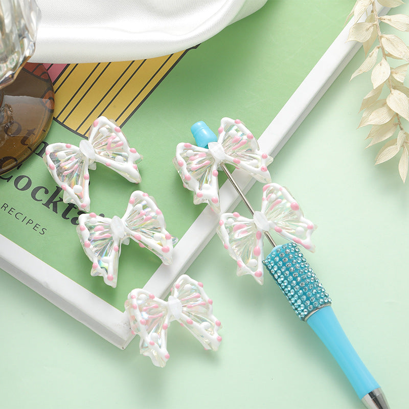 Wholesale 10pcs DIY hand-painted bow straight hole cute acrylic beads
