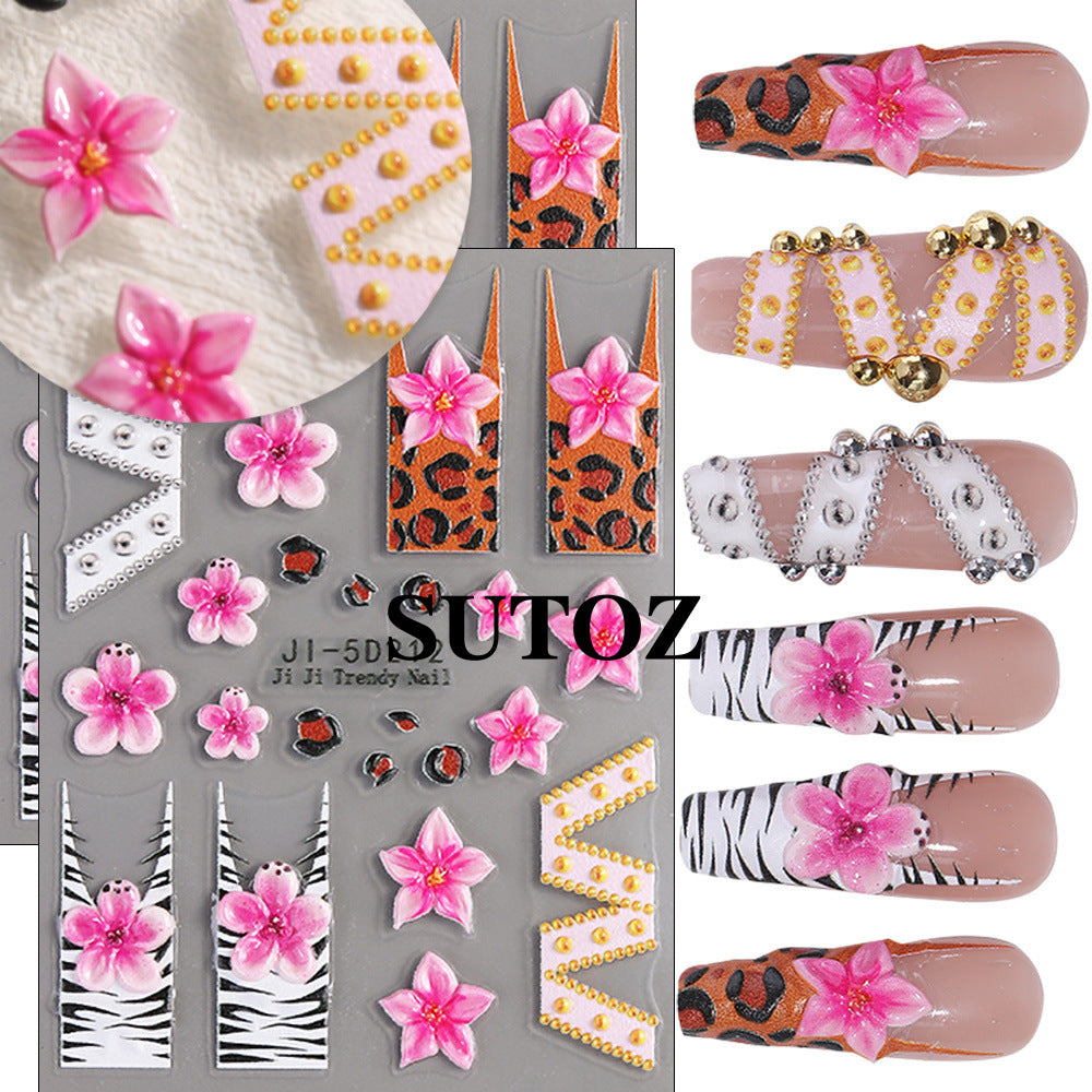 Wholesale 5D nail art stickers leopard zebra pattern 3D relief nail art stickers