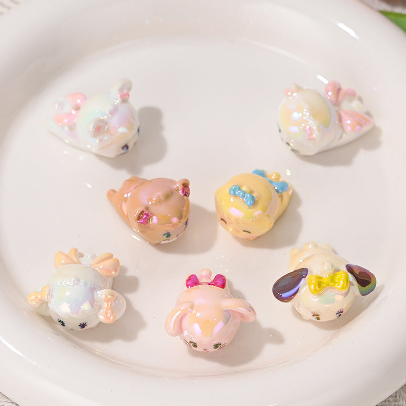 Wholesale 10pcs Uv Plated Straight Hole Lying Cat  Cute  Acrylic Beads OLY Exclusive