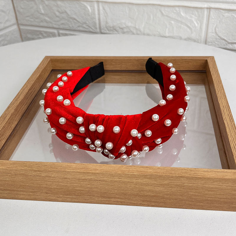 Wholesale Gold Velvet Fabric Beaded Knotted Headband