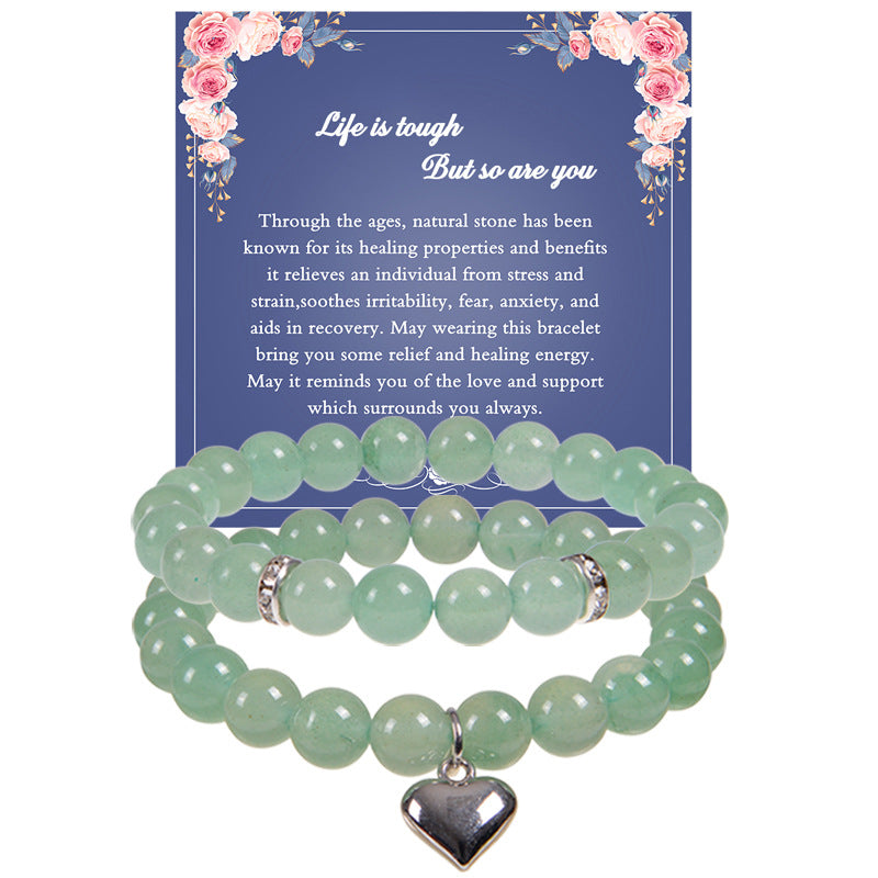 Wholesale 8mm Natural Stone Beaded Heart Set Bracelet