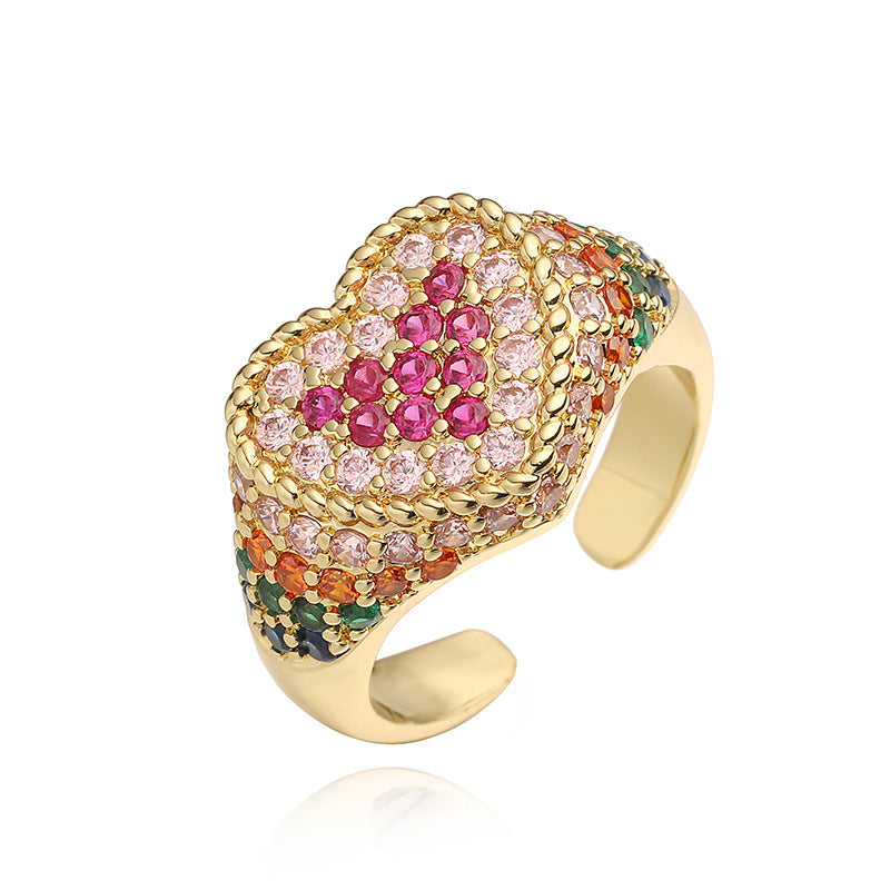 Wholesale Colored Diamond Ring Heart Opening Adjustable Ring