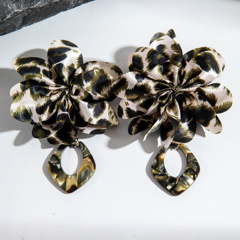 Wholesale Colorful leopard print fabric earrings