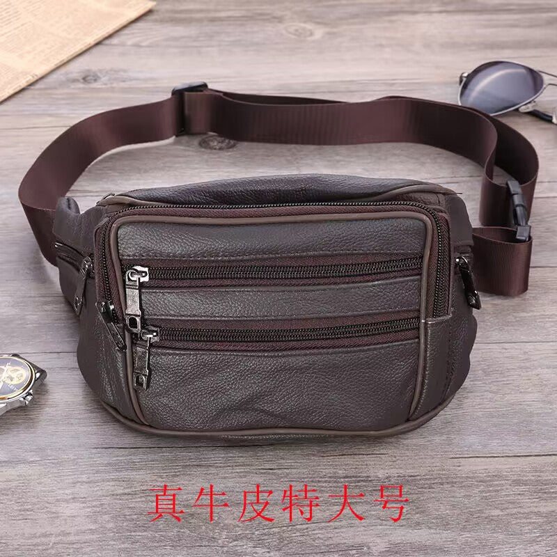 Wholesale Men's genuine leather waist bag multifunctional waterproof waist bag mobile phone bag