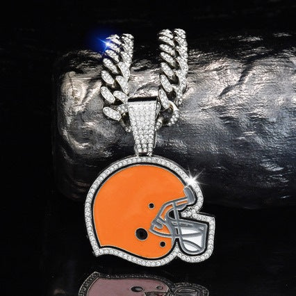 Wholesale Hip Hop Cuban Chain Necklace With Football Team Pendant Gold Color Metal Unisex Fashion Accessory