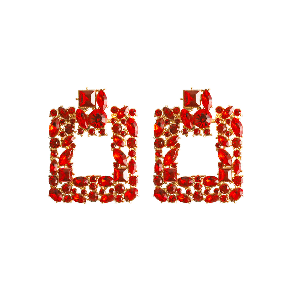 Wholesale Retro Square Gemstone Diamond Inlaid Alloy Earrings