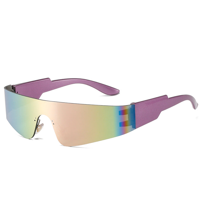 Wholesale Frameless Single Piece Punk Sport Colorful Fashion Sunglasses