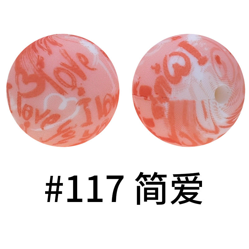 Wholesale 50pcs 16mm Print Silicone Beads Colorful Silicone Water Transfer Beads