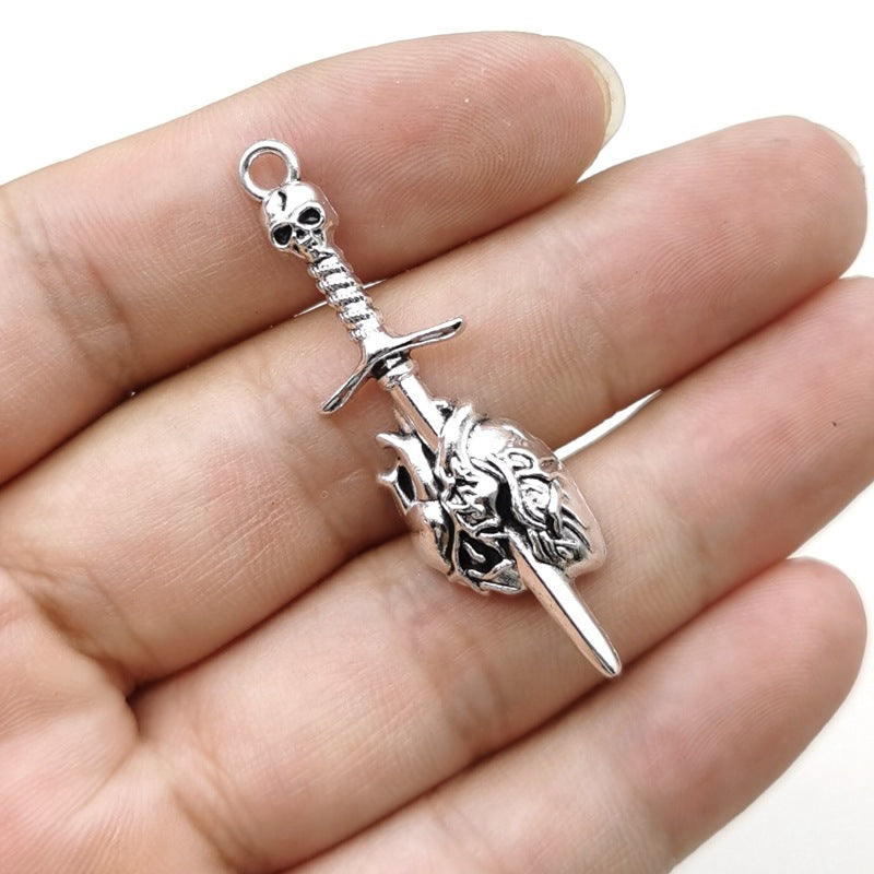 Wholesale 10PCS Gothic Skull Sword Wear Heart Alloy Pendant