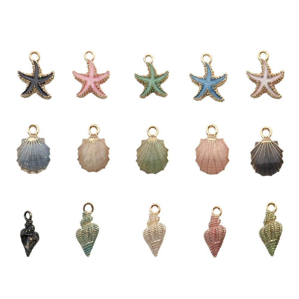 Wholesale 1 New Colored Drip Oil Alloy Simulation Shell Starfish Series DIY Pendant