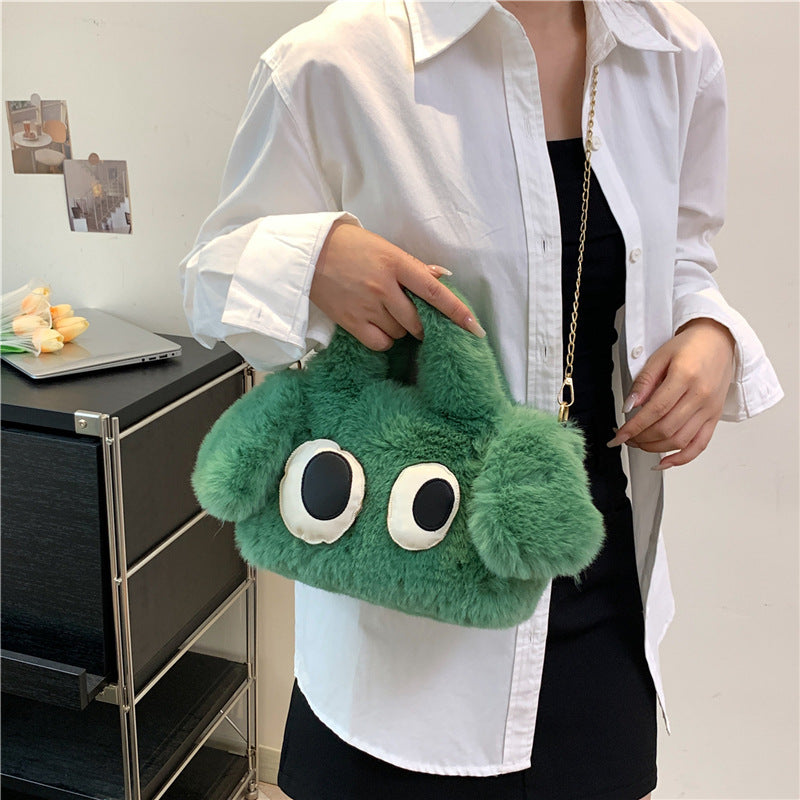 Wholesale 2023 Autumn and Winter New Plush Big Eyes Puppy Handbag Messenger Bag