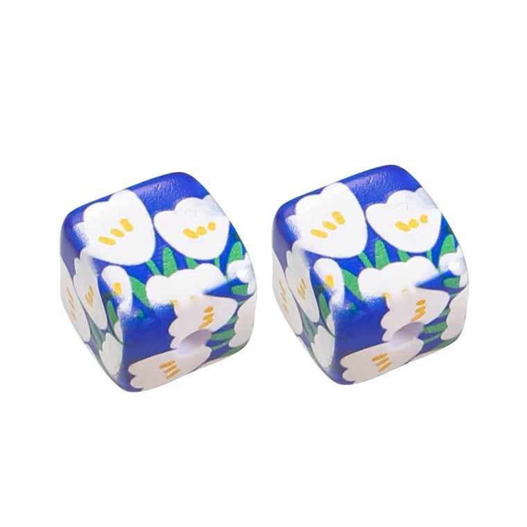 Wholesale 5pcs/pack Checkerboard Tulip Flowers Butterfly Heart Square String Beads