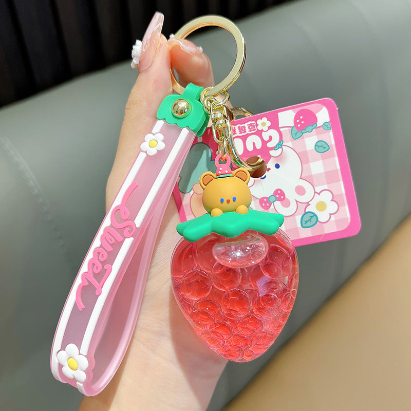 Wholesale Acrylic Strawberry Cream Fruit Jar Oil Keychain