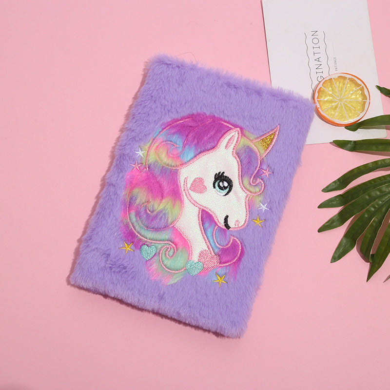 Wholesale Colorful Plush Unicorn Notebook Cartoon sy Girl Plush Notebook