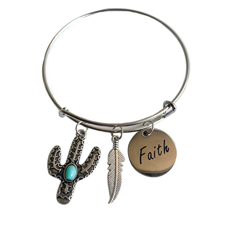 3pcs al por mayor/paquete Western Cowboy Style Sunflower Cactus Prainy Pulsera de aleación