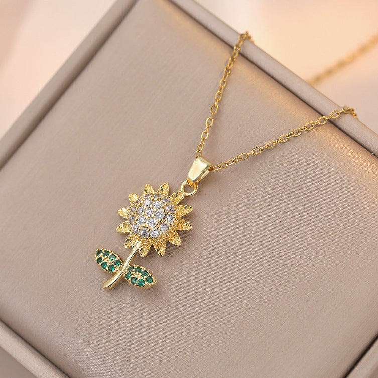 Wholesale Sunflower diamond titanium steel clavicle necklace