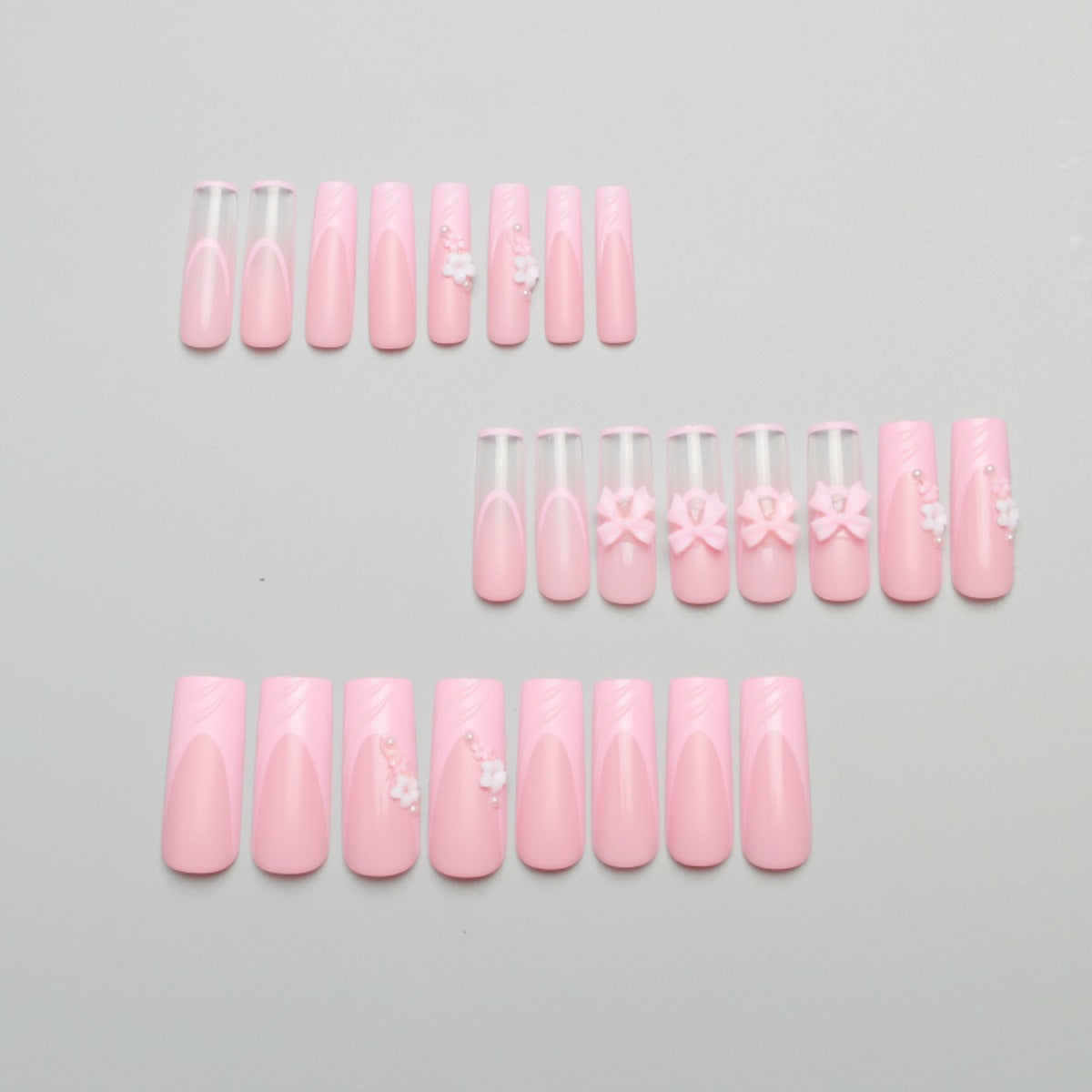 Wholesale Sweet and cool flower bow long square wearable nails