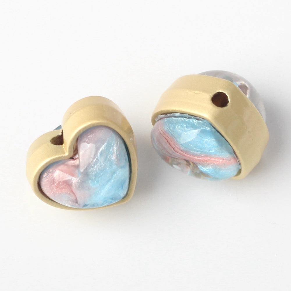 Wholesale Alloy Edging, Double-sided Resin, Heart Shaped Loose Beads, String Beads, and Separated Beads