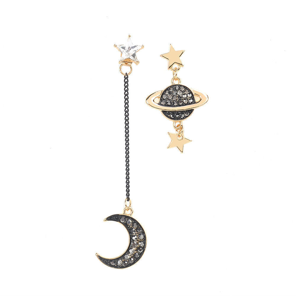Wholesale  Moon Saturn Pendant Asymmetric Long Alloy Earrings
