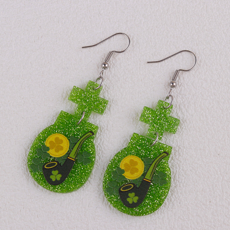 Wholesale  St.  Patrick' s Day Beer Festival  Vintage Clover  Acrylic Earrings