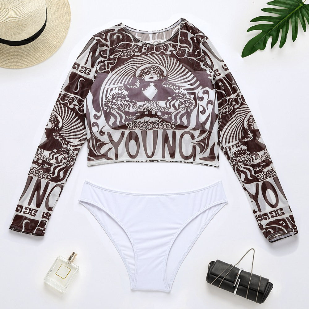 Wholesale Split Long Sleeve Mesh Sunscreen Swimwear