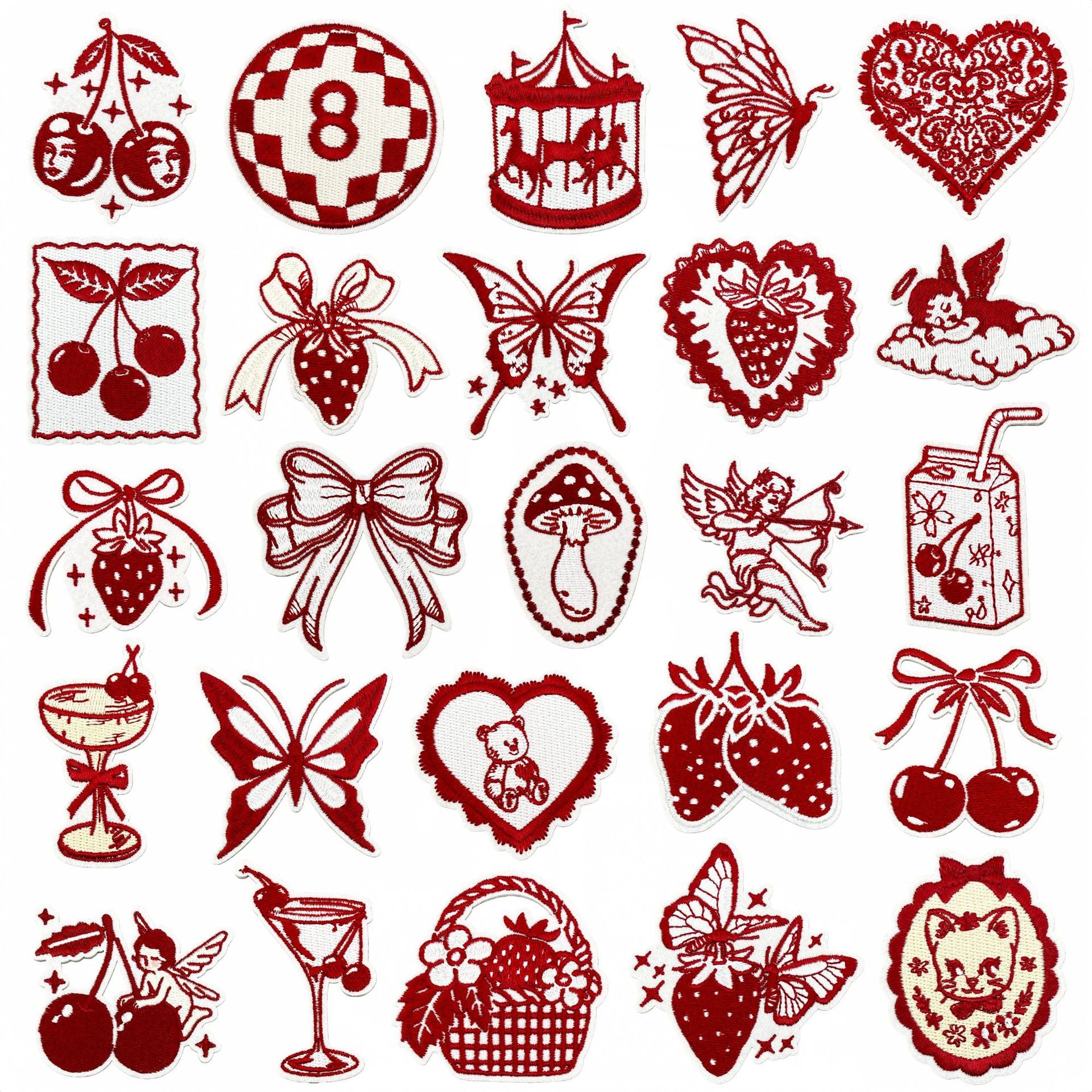 Wholesale Retro Red Valentine Embroidered Fabric Patch Ins Style Clothing Applique For DIY Craft And Resale
