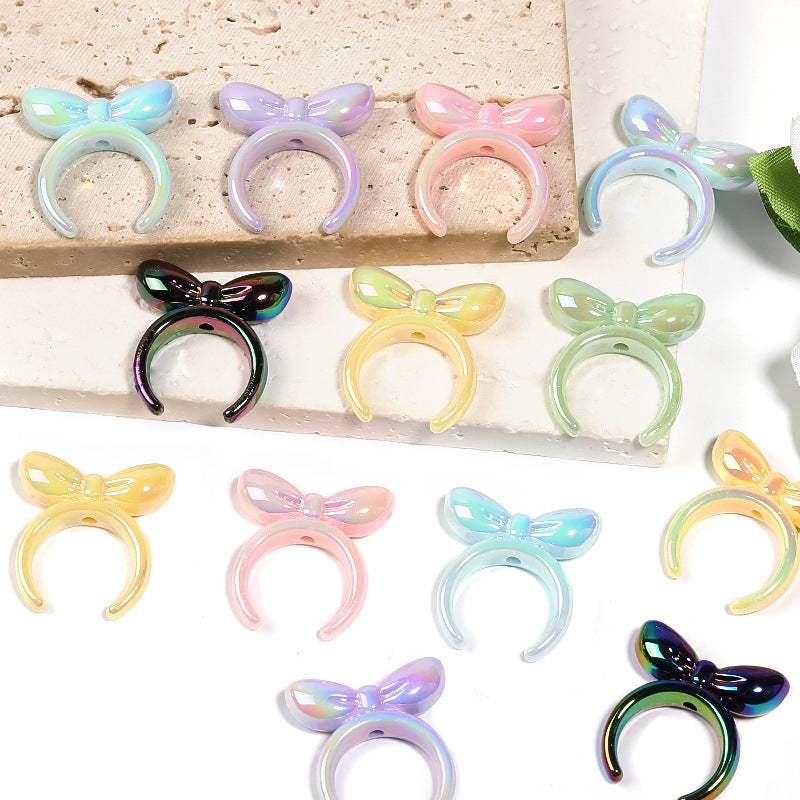 Wholesale 100pcs Diy UV Plated Mabe Solid Color Bow Headband Perforated Beads