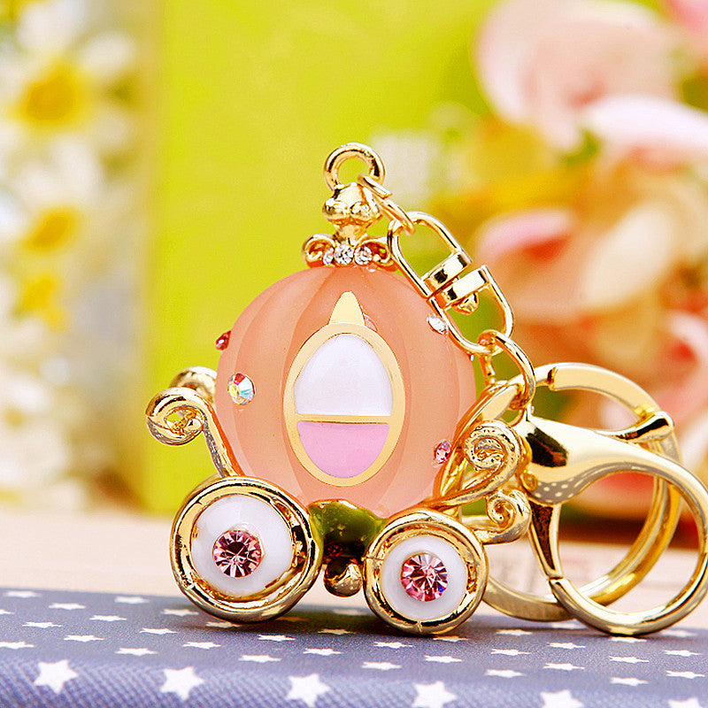 Wholesale Metal Keychain Rhinestone Princess Carriage Car Key Accessory Gift For Women