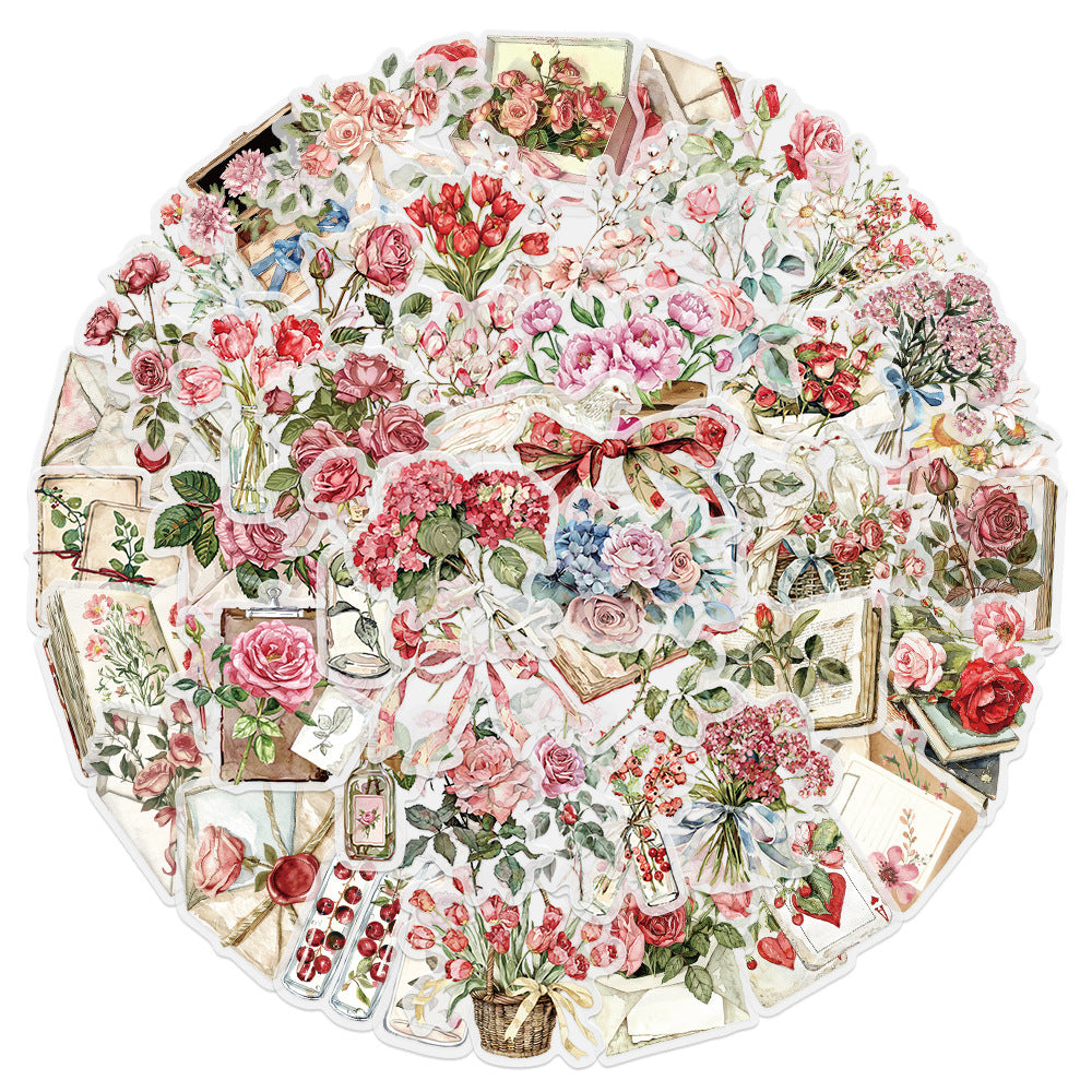 Wholesale 50 pcs flowers and letters Waterproof Vinyl Stickers