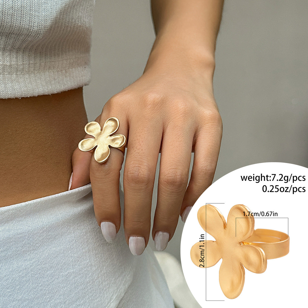Wholesale exaggerated disc pleated metal ring simple irregular niche flower ring