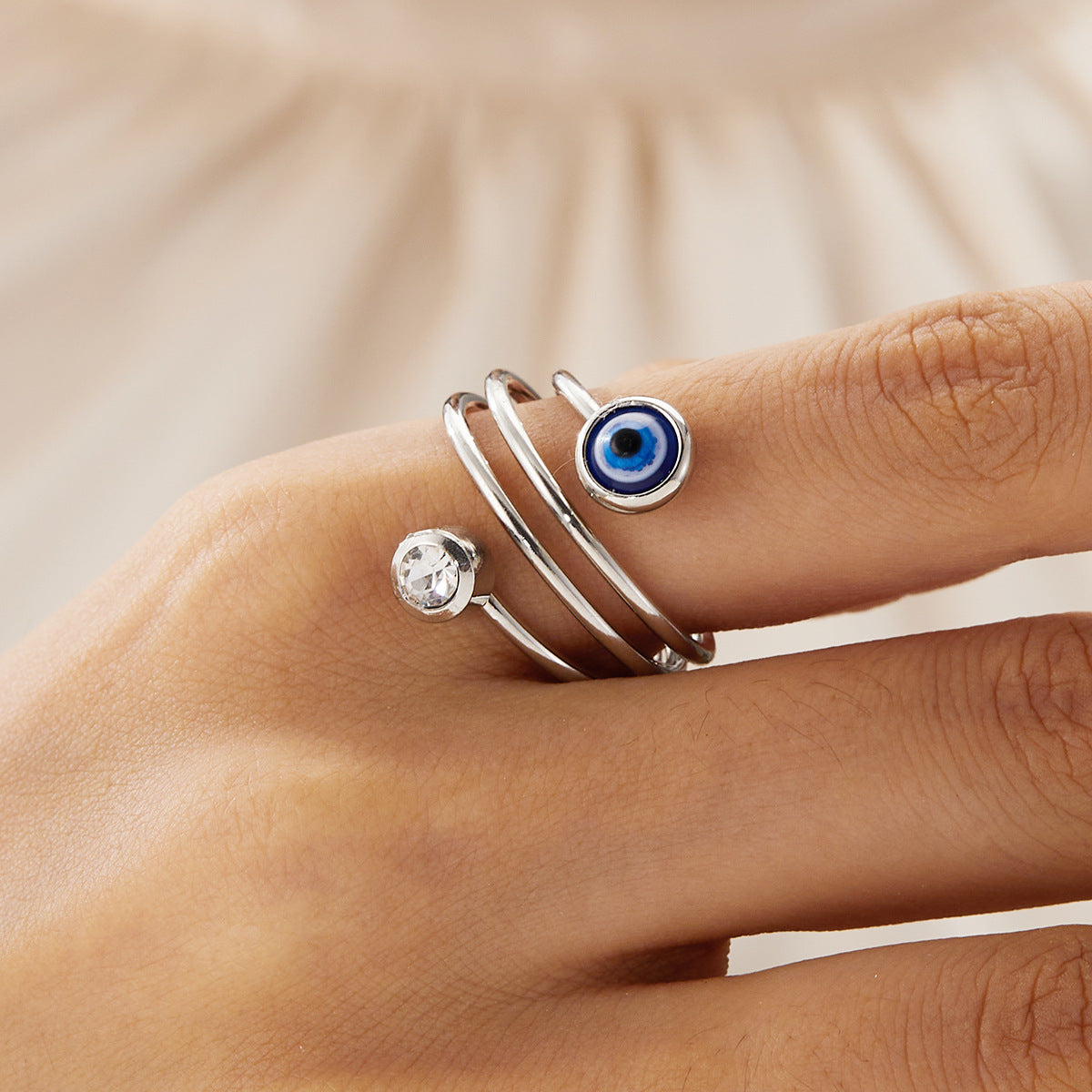 Wholesale Turkish Blue Eye Stainless Steel Evil Eye Open Adjustable Ring