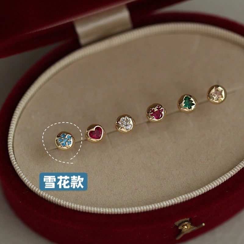Wholesale Asymmetrical Zircon S925 Sterling Silver Christmas Stud Earrings