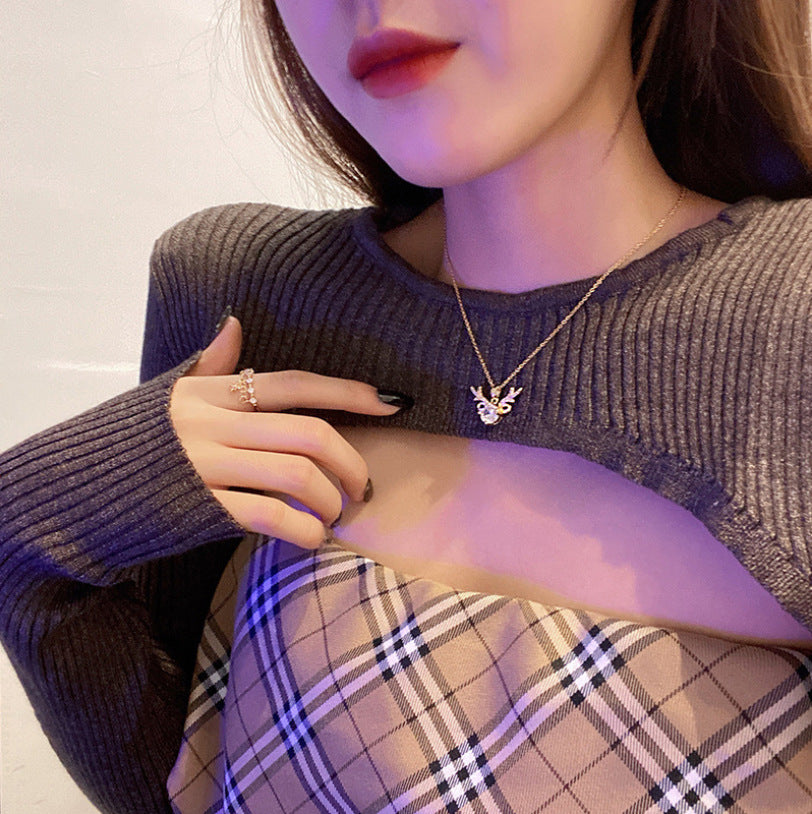 Wholesale Titanium steel zircon necklace female deer