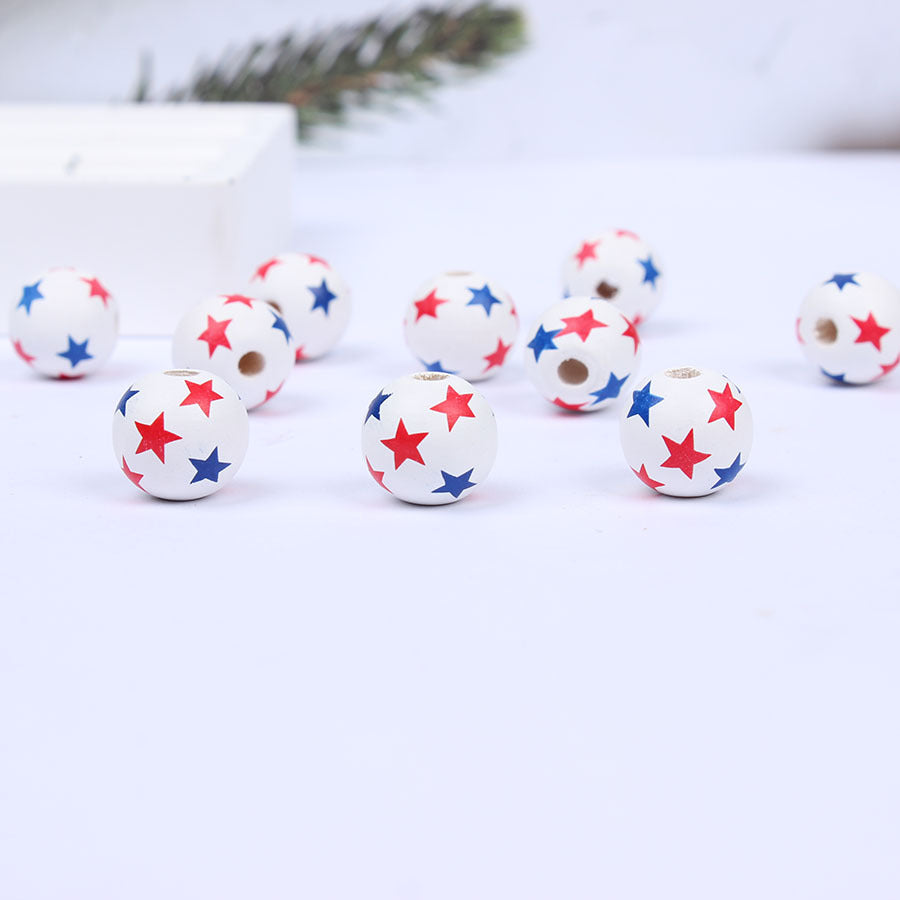 Wholesale 20pcs Five-pointed Star American Independence Day Colorful Wooden Beads