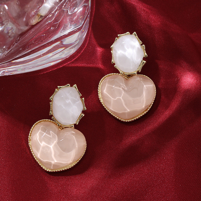 Wholesale Blue contrasting water ripple heart-shaped geometric earrings