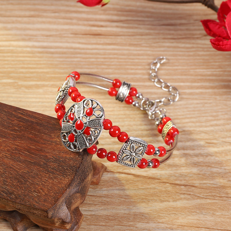 Wholesale handmade ethnic style colorful beads silver  bohemian bracelet