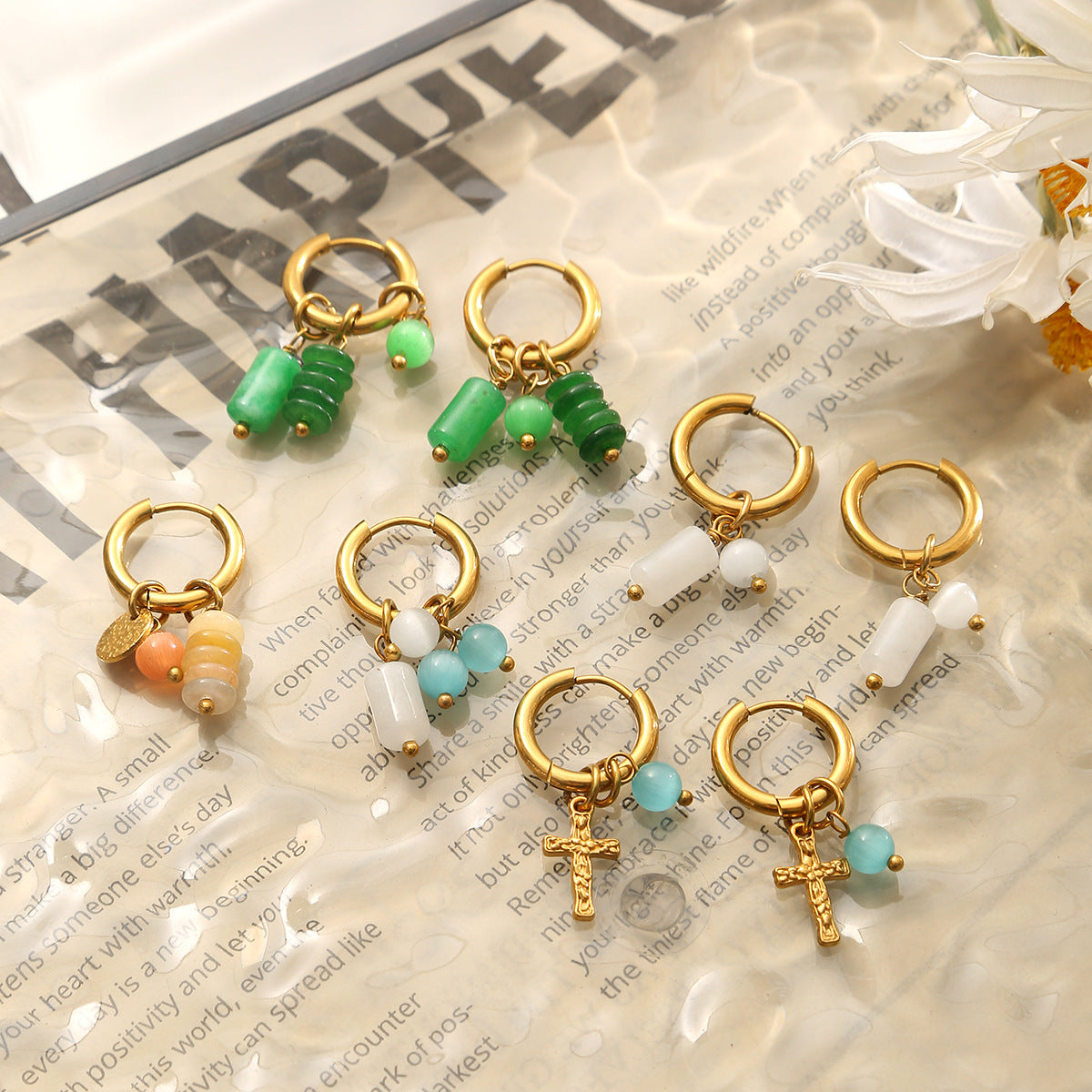 Wholesale colorful Natural stone stainless steel earrings