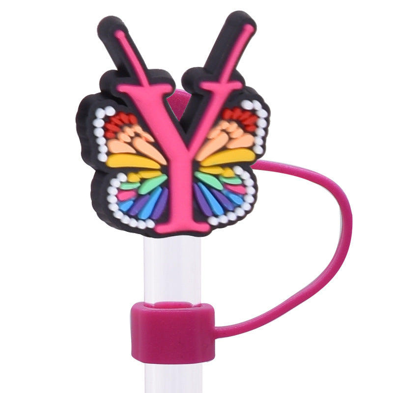 Wholesale  Random 100pcs/pack   Butterfly letter dustproof straw cover  Straw Tube Cap