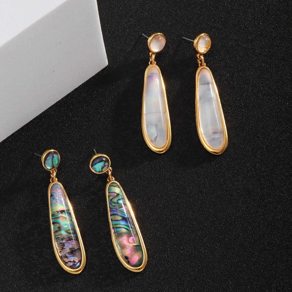 Wholesale Abalone Gold Plated Long Earrings