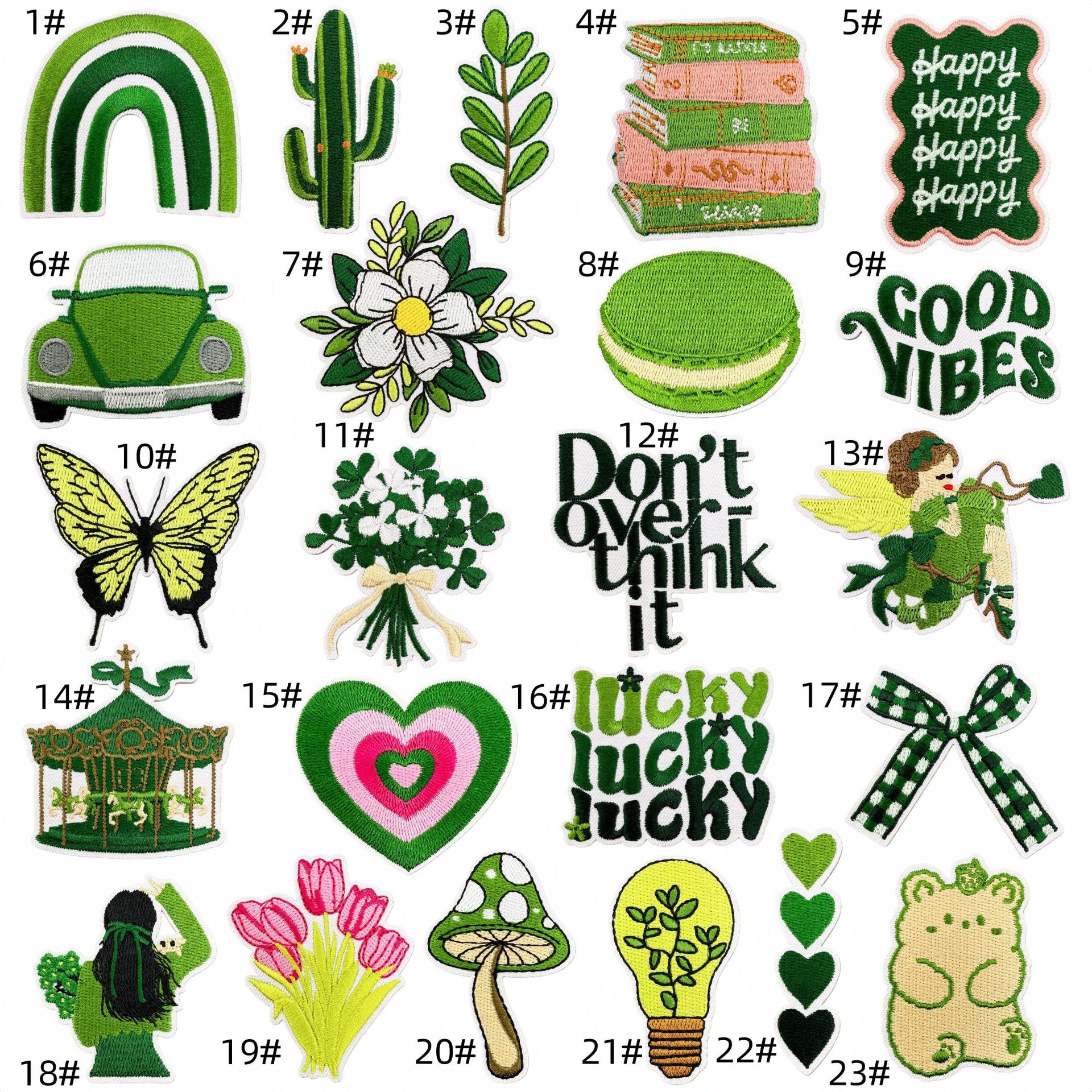Wholesale Forest Fairy Embroidered Patches Green Macaron Design Iron On Applique Fashion Decorative Gift
