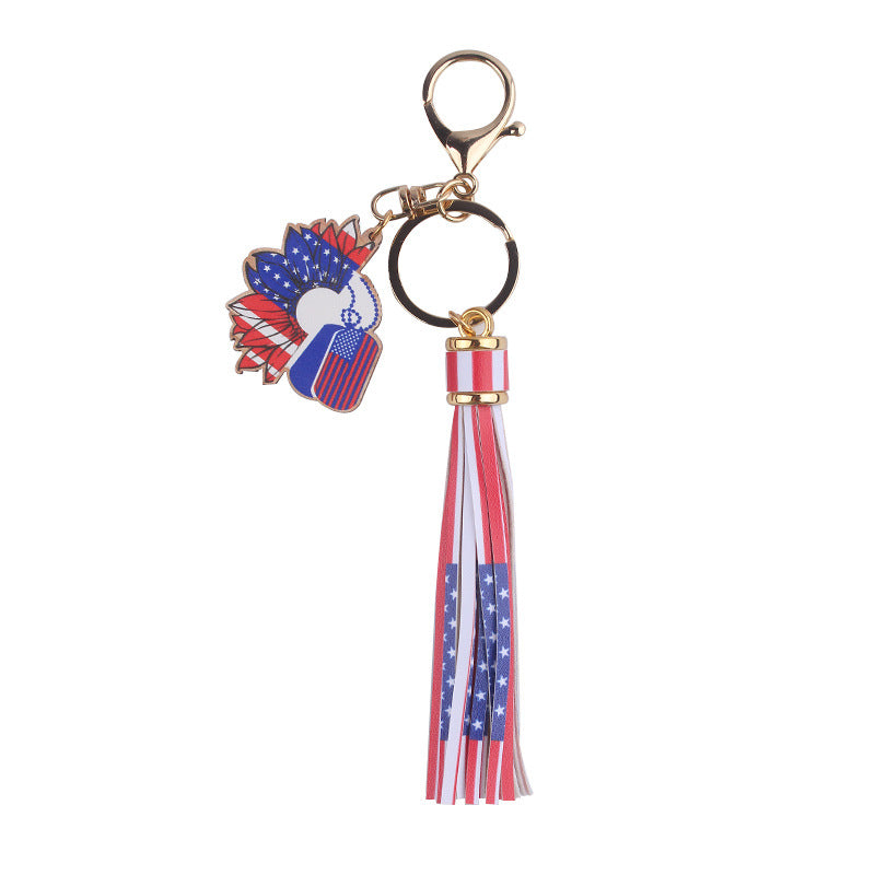 Wholesale American Independence Day Wooden Sign Tassel Keychain