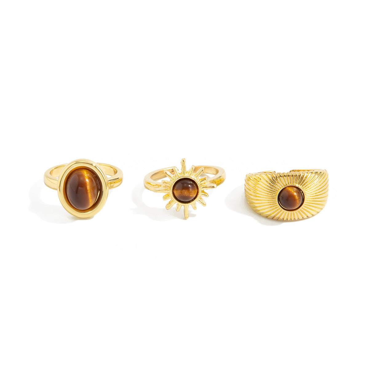 Wholesale Micro-painted Tiger' s Eye Lava Open Ring Set
