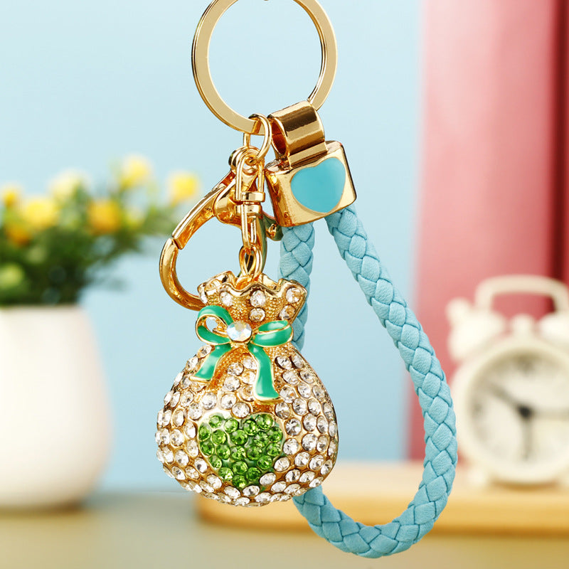 Wholesale Metal Pearl Heart Lucky Bag Keychain Cute Car Key Accessory Bag Charm For Women Gift