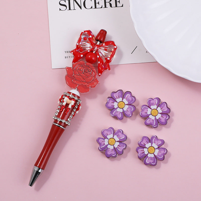 Wholesale 10pcs Through-hole double-sided embossed cartoon rose and sunflower beads