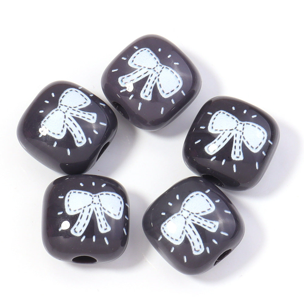 Wholesale 10pcs simple stroke printing Mantou Acrylic Beads